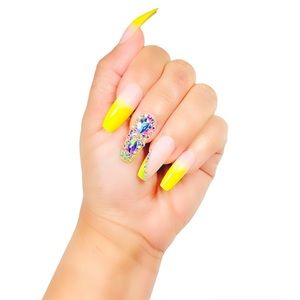 nails diamonds yellow and finish glossy